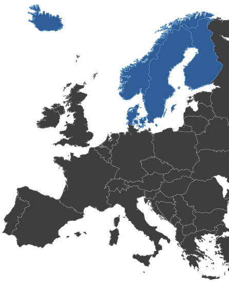 Map highlighting the Nordic countries Meliora works in